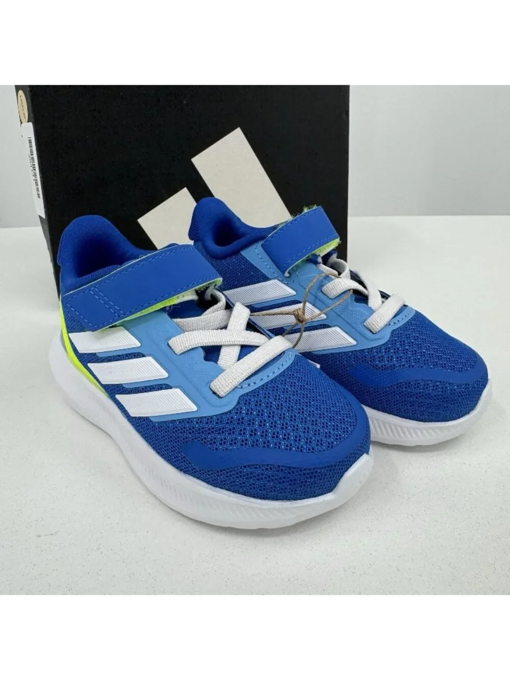 Adidas Infant Boys Run Falcon 5 EL Running Shoes size 6K Hook & Loop Blue JQ5667